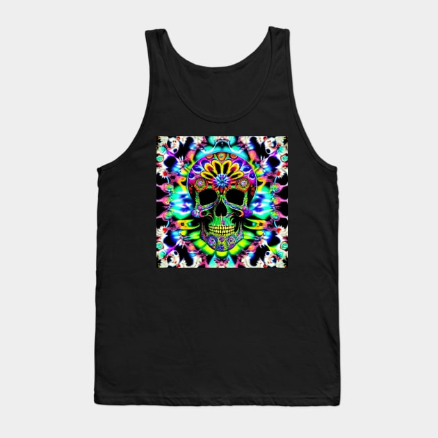Skull Tie Dye Psychedelic Trippy Rainbow Festival Hippie Neon Tank Top by Anticulture
